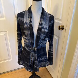 TIE DYED CARDIGAN Komorov Black & Blue Longsleeved Cozy Women’s Sweater Size M